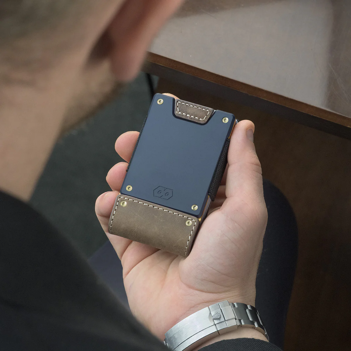 PROOF Wallet | The Leatherneck | Classic Brown Top Grain Leather & Navy Blue Gunmetal - Image 4